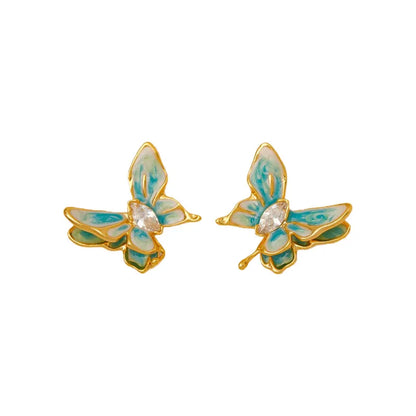 1 Pair Casual Retro Simple Style Butterfly Enamel Plating Copper Zircon 18K Gold Plated Ear Studs