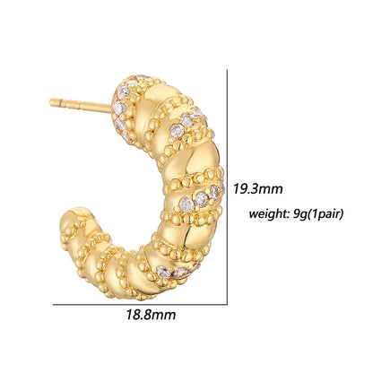 1 Pair Casual Retro Simple Style C Shape Irregular Irregular Plating Inlay Copper Zircon 18k Gold Plated Ear Studs