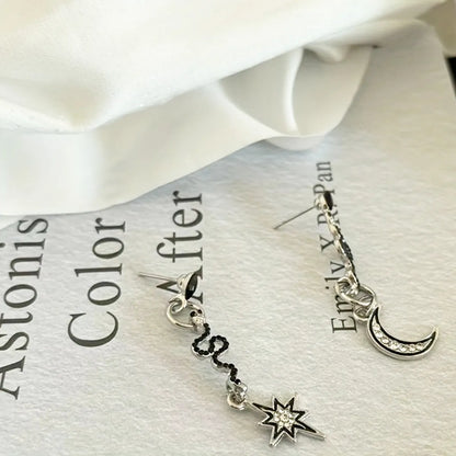 1 Pair Casual Retro Star Moon Snake Alloy Zircon Drop Earrings