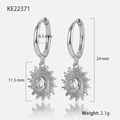 1 Pair Casual Retro Sunflower Plating Inlay Sterling Silver Zircon 18k Gold Plated White Gold Plated Drop Earrings