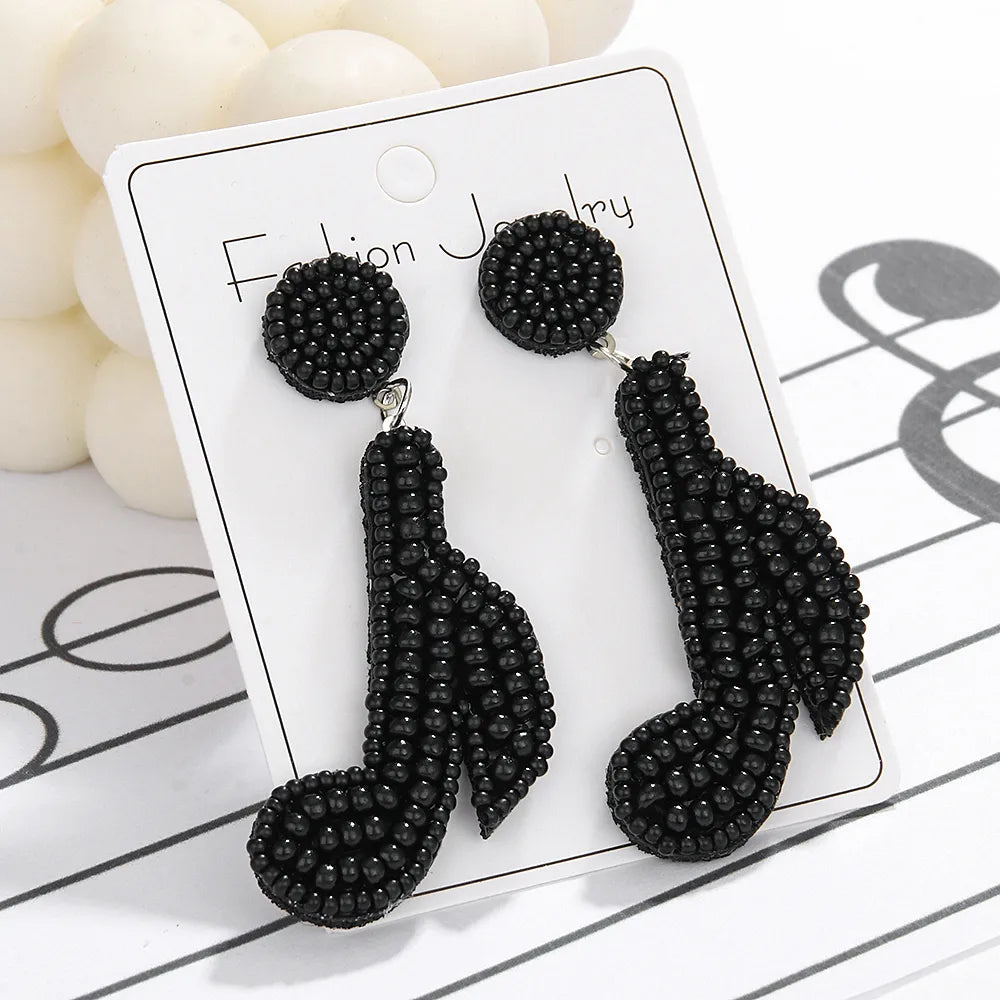 1 Pair Casual Rock Solid Color Notes Beaded Nonwoven Glass Drop Earrings