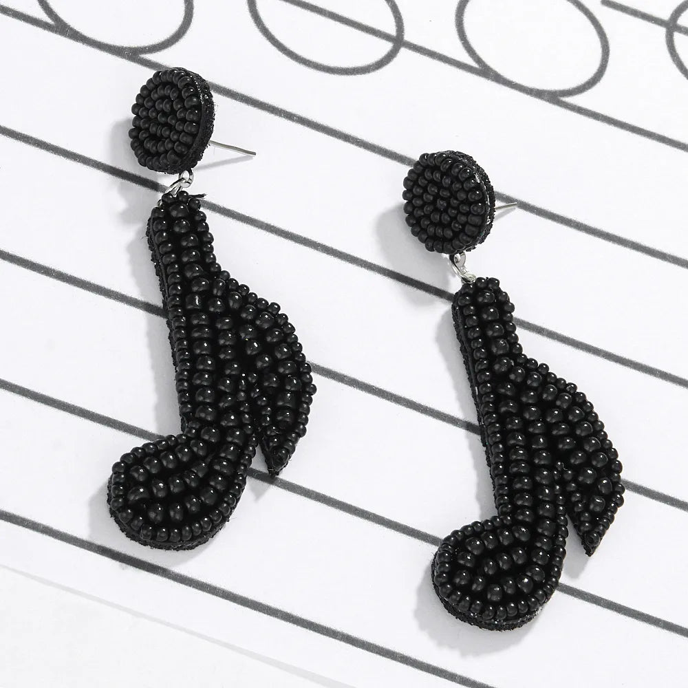 1 Pair Casual Rock Solid Color Notes Beaded Nonwoven Glass Drop Earrings