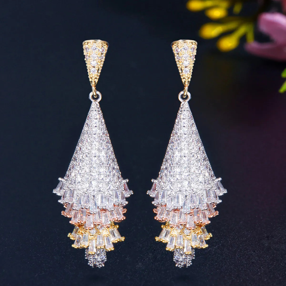 1 Pair Casual Romantic Christmas Tree Plating Inlay Copper Zircon Rhodium Plated Silver Plated Drop Earrings