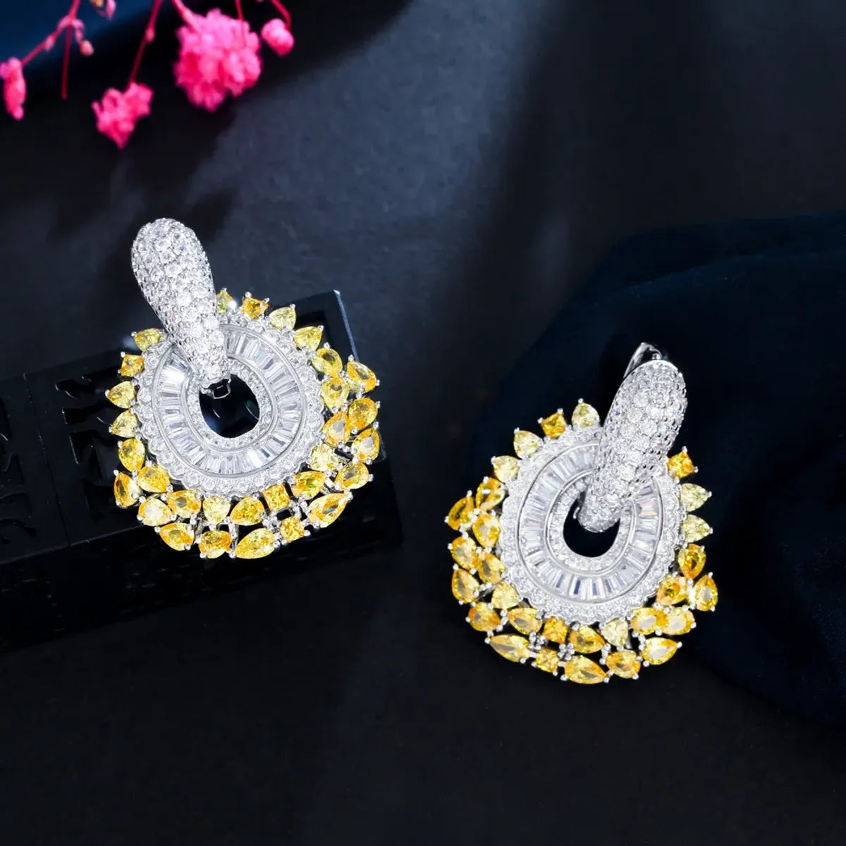 1 Pair Casual Romantic Commute Round Water Droplets Plating Inlay Copper Zircon Rhodium Plated Silver Plated Drop Earrings