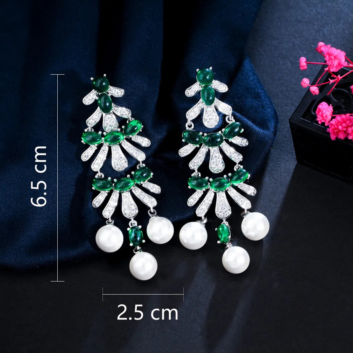 1 Pair Casual Romantic Flower Plating Inlay Copper Zircon Rhodium Plated Silver Plated Drop Earrings