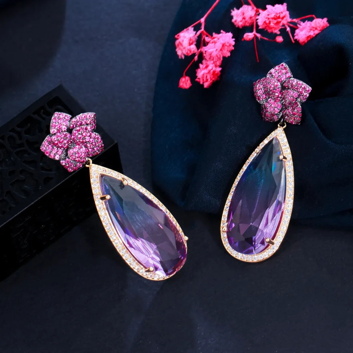 1 Pair Casual Romantic Water Droplets Plating Inlay Copper Zircon Rhodium Plated Silver Plated Drop Earrings