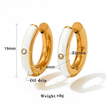 1 Pair Casual Round Enamel Inlay 304 Stainless Steel Zircon 16K Gold Plated White Gold Plated Gold Plated Earrings