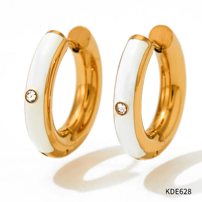 1 Pair Casual Round Enamel Inlay 304 Stainless Steel Zircon 16K Gold Plated White Gold Plated Gold Plated Earrings