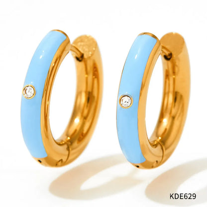 1 Pair Casual Round Enamel Inlay 304 Stainless Steel Zircon 16K Gold Plated White Gold Plated Gold Plated Earrings