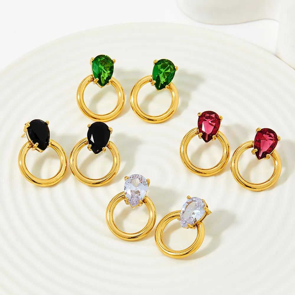 1 Pair Casual Round Plating Inlay 304 Stainless Steel Zircon 16K Gold Plated White Gold Plated Gold Plated Ear Studs