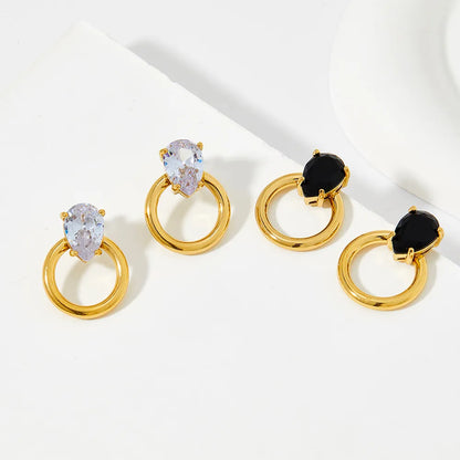 1 Pair Casual Round Plating Inlay 304 Stainless Steel Zircon 16K Gold Plated White Gold Plated Gold Plated Ear Studs