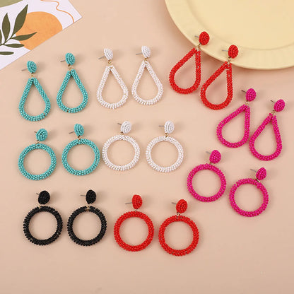 1 Pair Casual Round Seed Bead Drop Earrings