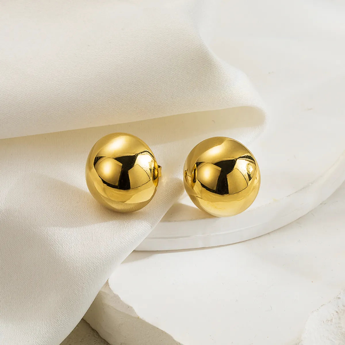 1 Pair Casual Round Solid Color Plating Stainless Steel 14k Gold Plated Ear Studs