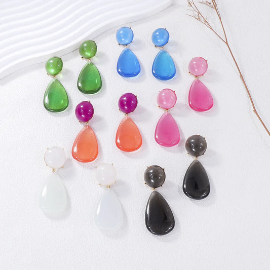 1 Pair Casual Round Water Droplets Enamel Inlay Resin Resin Drop Earrings