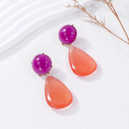 1 Pair Casual Round Water Droplets Enamel Inlay Resin Resin Drop Earrings