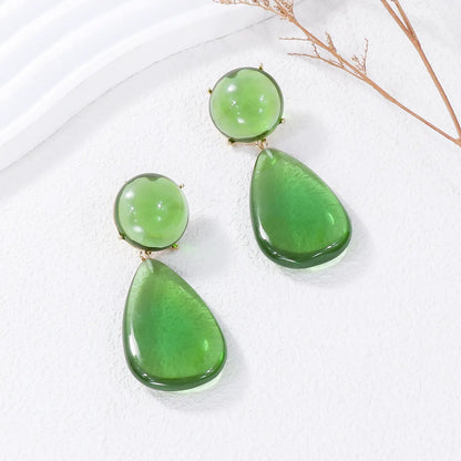 1 Pair Casual Round Water Droplets Enamel Inlay Resin Resin Drop Earrings