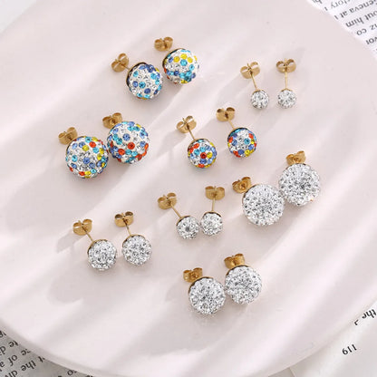 1 Pair Casual Shiny Ball Stainless Steel Plating Inlay Rhinestones Ear Studs