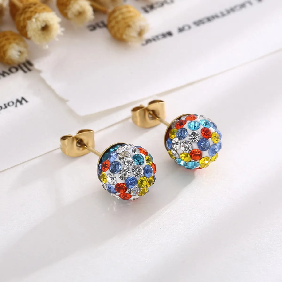 1 Pair Casual Shiny Ball Stainless Steel Plating Inlay Rhinestones Ear Studs