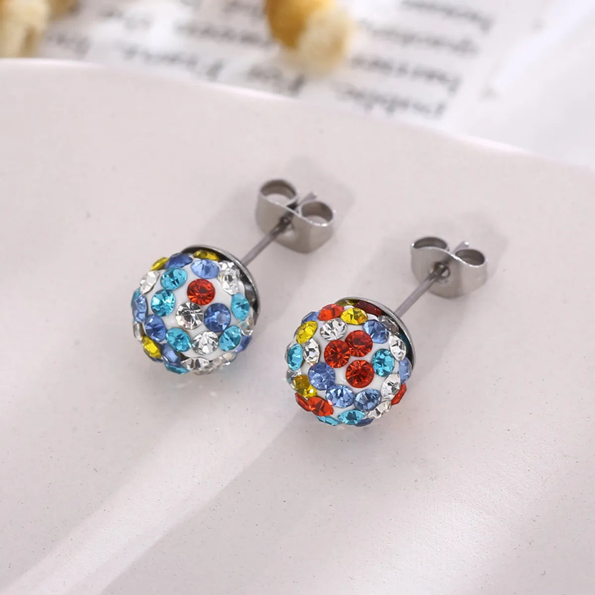 1 Pair Casual Shiny Ball Stainless Steel Plating Inlay Rhinestones Ear Studs