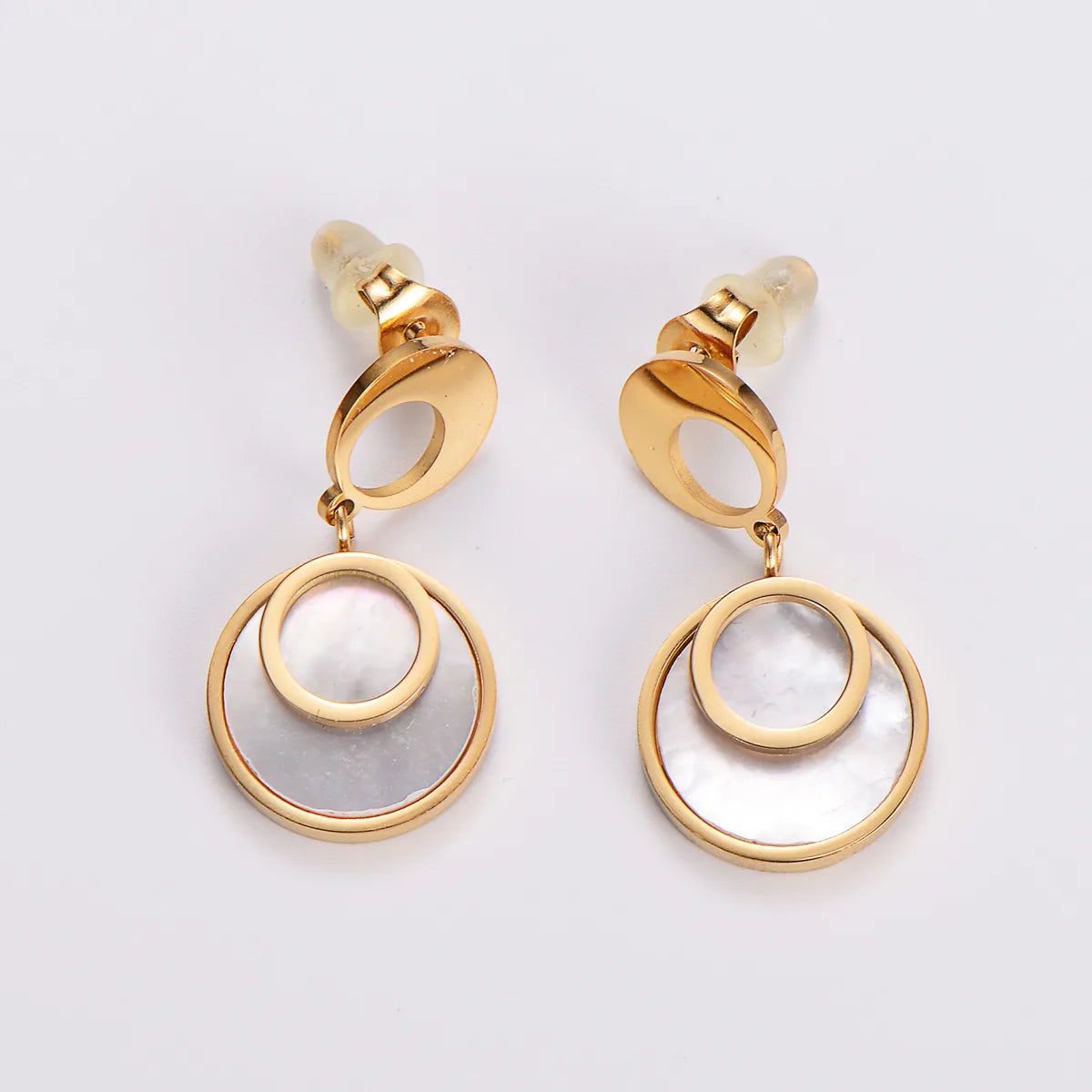 1 Pair Casual Shiny Round Plating Inlay 304 Stainless Steel Shell 18K Gold Plated Drop Earrings