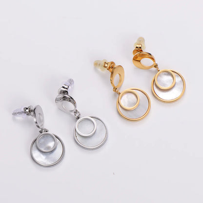 1 Pair Casual Shiny Round Plating Inlay 304 Stainless Steel Shell 18K Gold Plated Drop Earrings