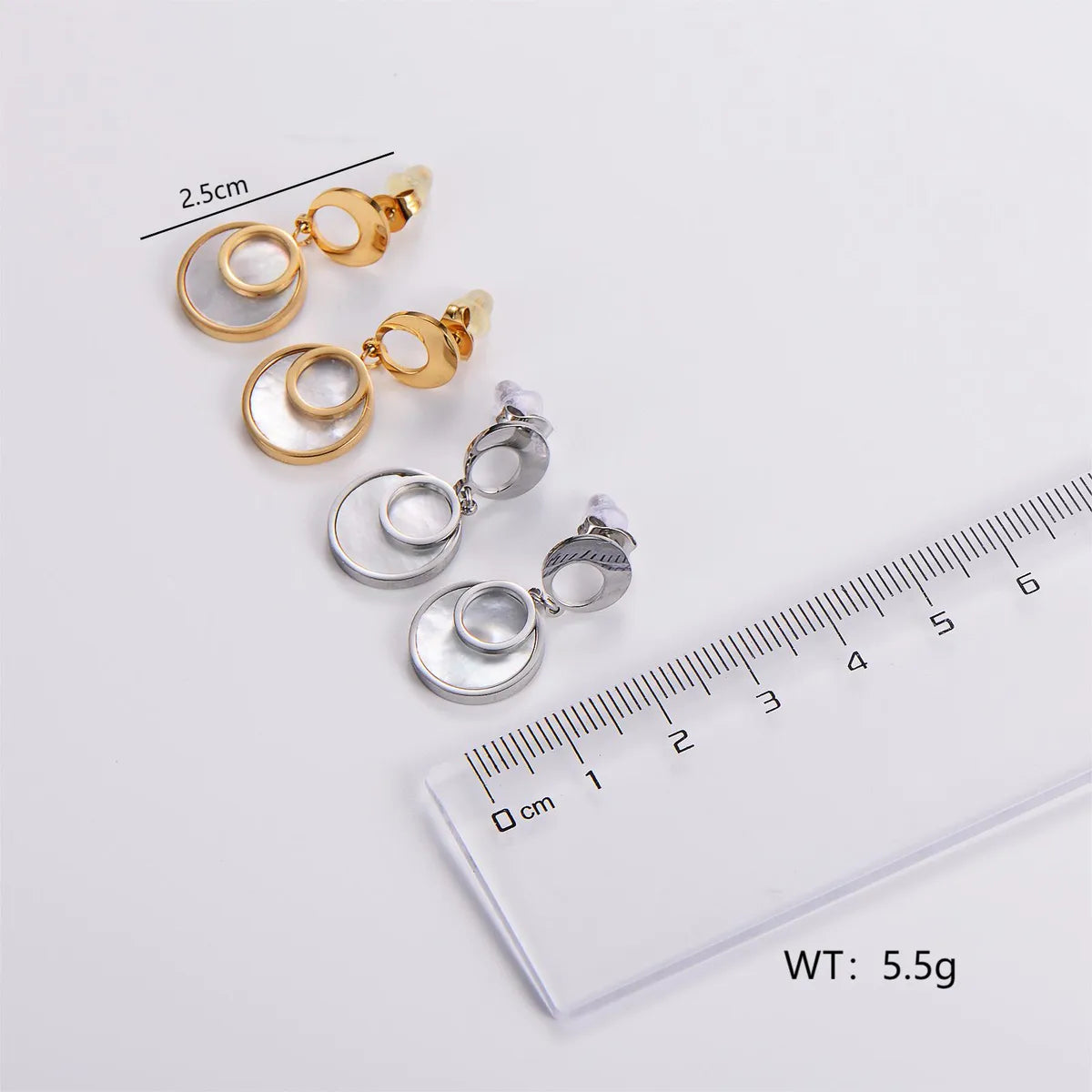 1 Pair Casual Shiny Round Plating Inlay 304 Stainless Steel Shell 18K Gold Plated Drop Earrings