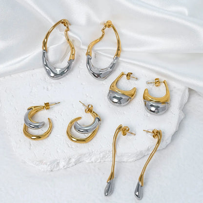 1 Pair Casual Shiny U Shape Solid Color Asymmetrical Plating 304 Stainless Steel 14K Gold Plated Earrings