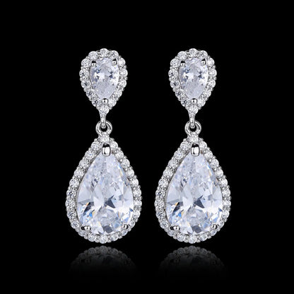 1 Pair Casual Shiny Water Droplets Plating Inlay Copper Zircon Drop Earrings