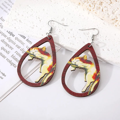 1 Pair Casual Simple Style Animal Water Droplets Mushroom Wood Drop Earrings