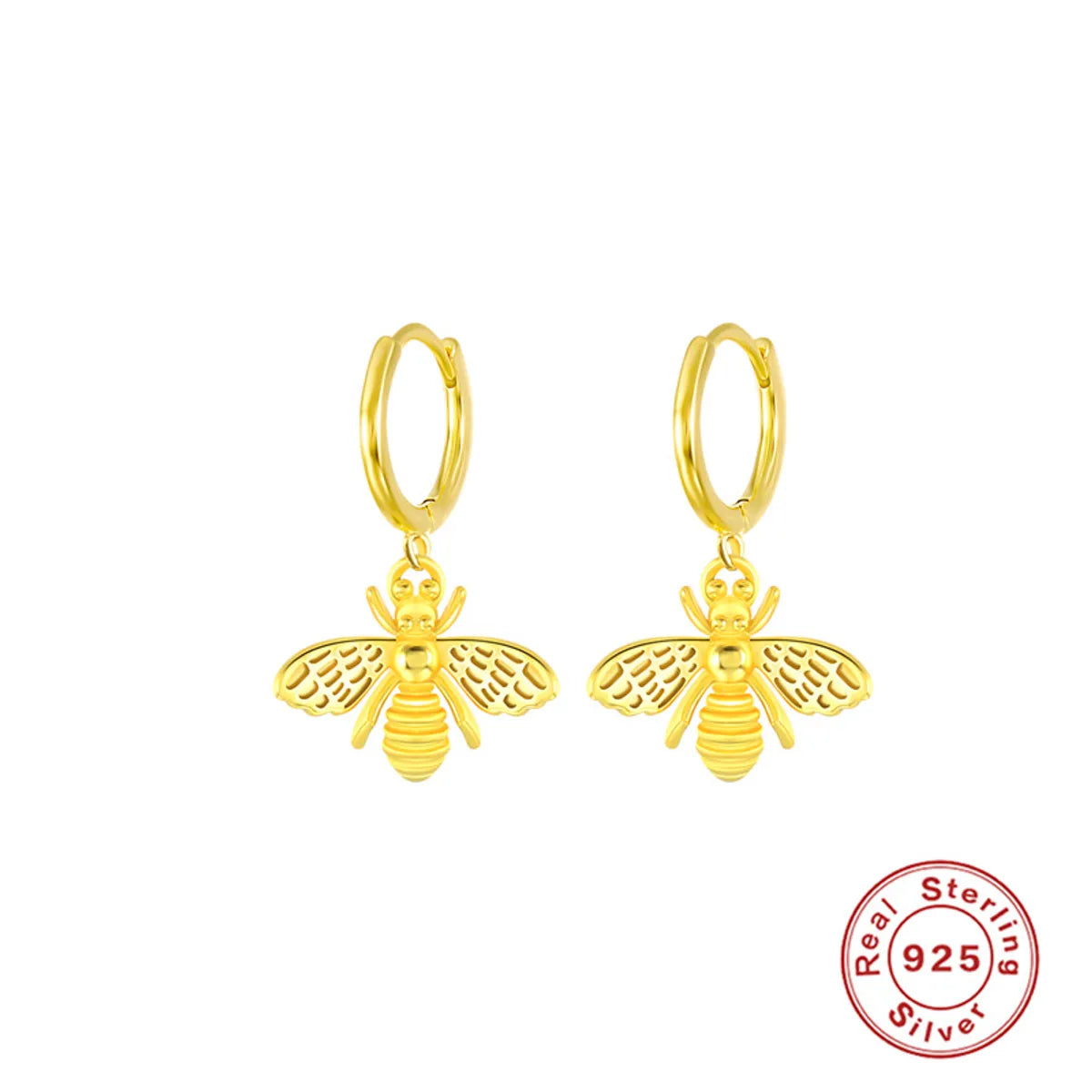 1 Pair Casual Simple Style Bee Sterling Silver 18K Gold Plated Drop Earrings