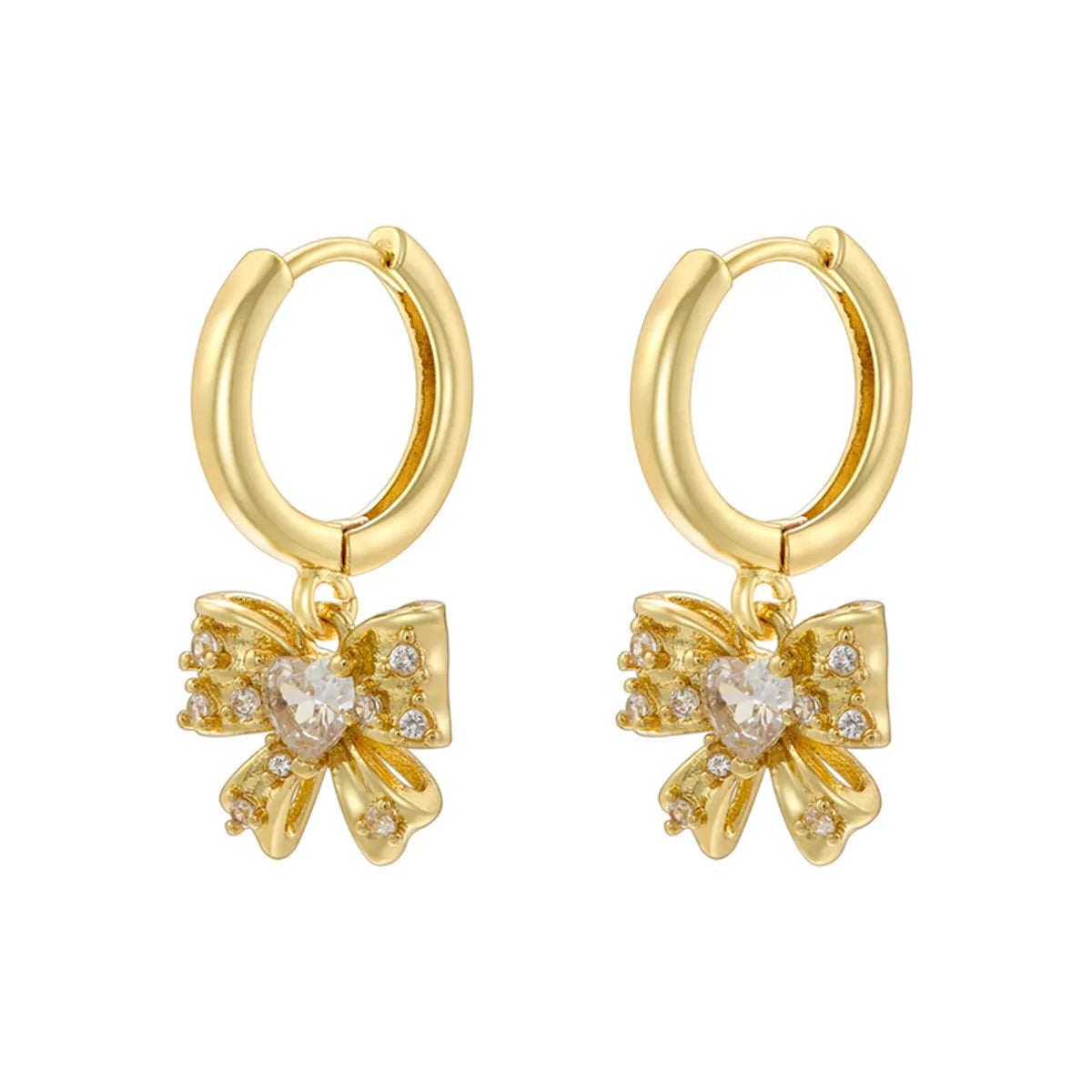 1 Pair Casual Simple Style Bow Knot Plating Inlay Copper Zircon 18K Gold Plated Drop Earrings