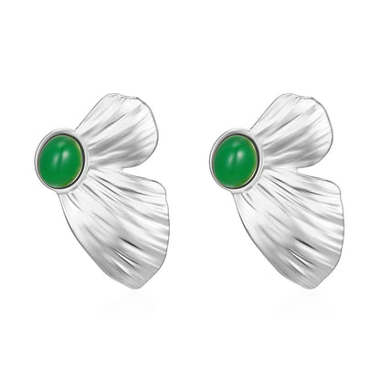 1 Pair Casual Simple Style Butterfly Inlay 304 Stainless Steel Natural Stone Gold Plated Ear Studs