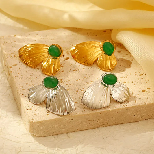 1 Pair Casual Simple Style Butterfly Inlay 304 Stainless Steel Natural Stone Gold Plated Ear Studs