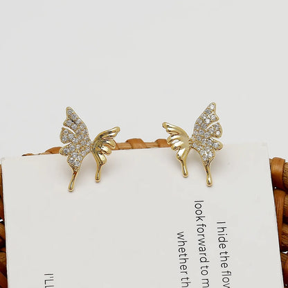 1 Pair Casual Simple Style Butterfly Plating Inlay Copper Zircon 18K Gold Plated Ear Studs