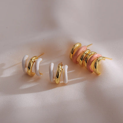 1 Pair Casual Simple Style C Shape Enamel Copper Ear Studs