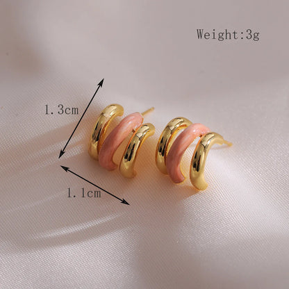 1 Pair Casual Simple Style C Shape Enamel Copper Ear Studs