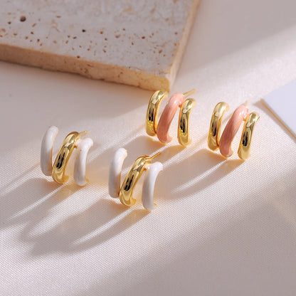 1 Pair Casual Simple Style C Shape Enamel Copper Ear Studs