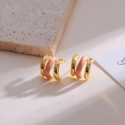 1 Pair Casual Simple Style C Shape Enamel Copper Ear Studs