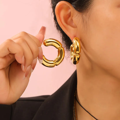 1 Pair Casual Simple Style C Shape Layered Patchwork Plating 304 Stainless Steel 18K Gold Plated Hoop Earrings