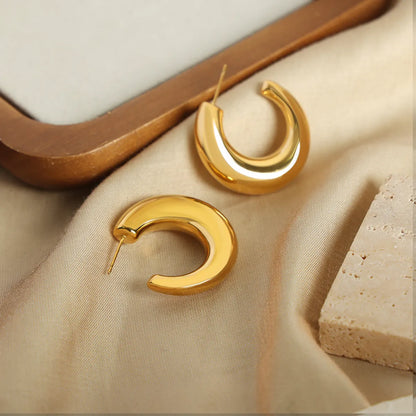 1 Pair Casual Simple Style C Shape Plating Titanium Steel 18k Gold Plated Earrings