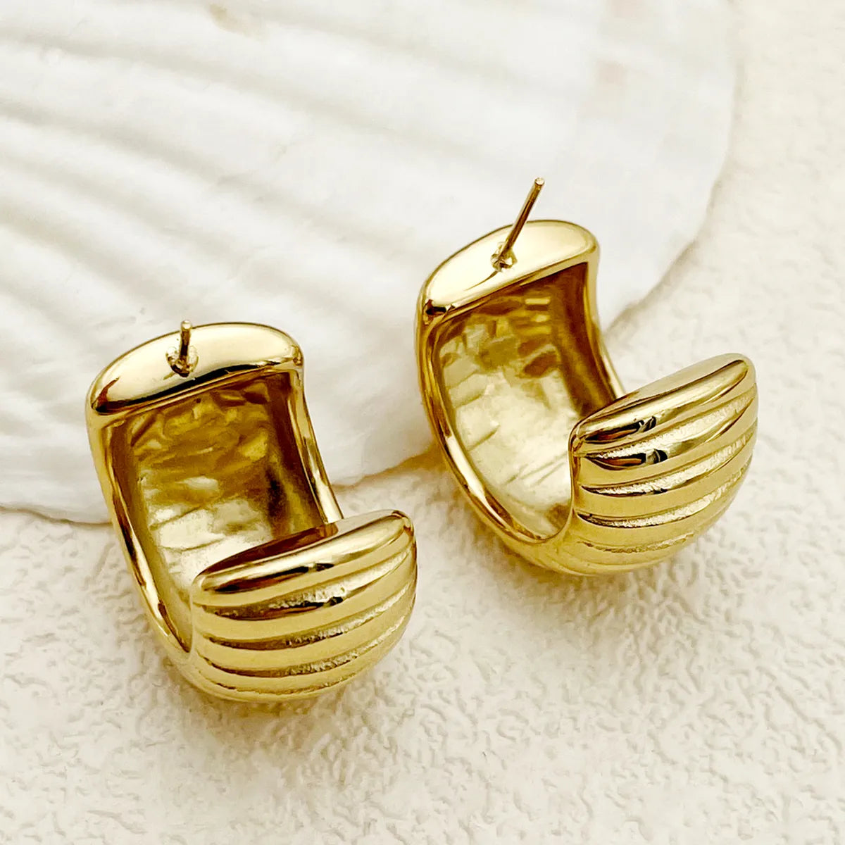 1 Pair Casual Simple Style C Shape Polishing Plating 304 Stainless Steel 14K Gold Plated Ear Studs