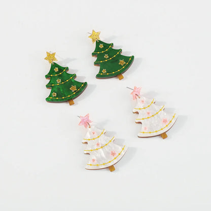 1 Pair Casual Simple Style Christmas Hat Christmas Tree Gingerbread Arylic Pu Leather Seed Bead Drop Earrings