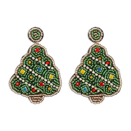 1 Pair Casual Simple Style Christmas Hat Christmas Tree Gingerbread Arylic Pu Leather Seed Bead Drop Earrings