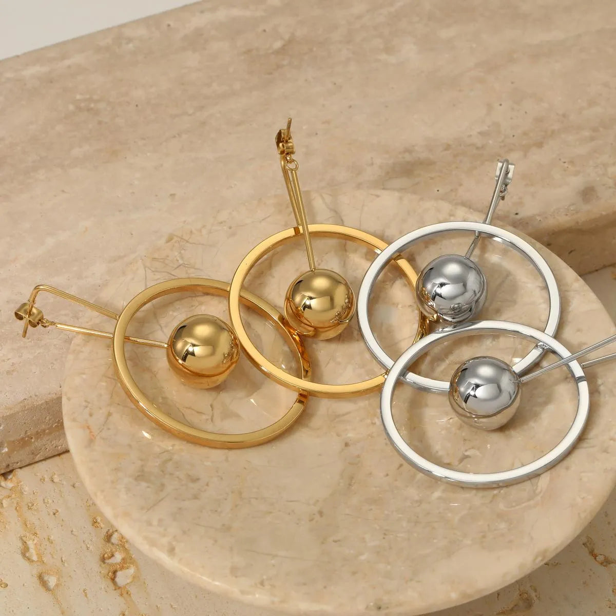 1 Pair Casual Simple Style Circle 304 Stainless Steel 16K Gold Plated White Gold Plated Gold Plated Drop Earrings