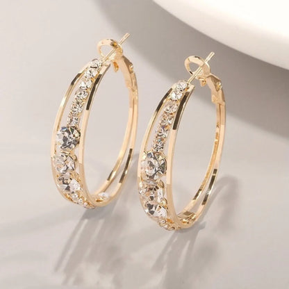 1 Pair Casual Simple Style Circle Plating Inlay Copper Rhinestones Gold Plated Silver Plated Earrings