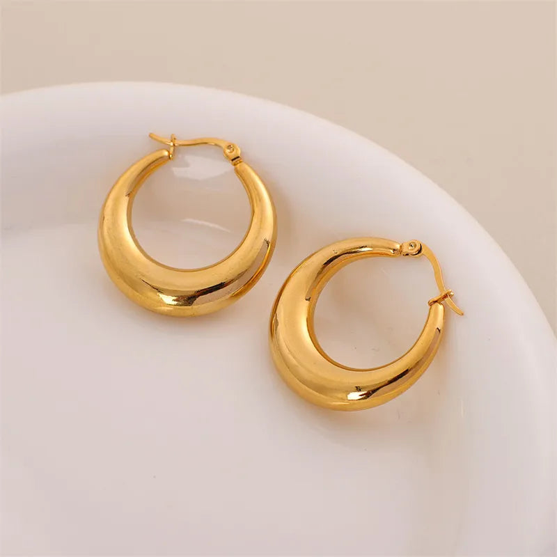 1 Pair Casual Simple Style Circle Plating 201 Stainless Steel Earrings