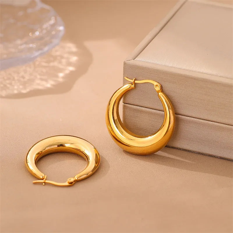 1 Pair Casual Simple Style Circle Plating 201 Stainless Steel Earrings