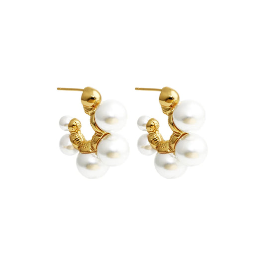 1 Pair Casual Simple Style Classic Style C Shape Round Inlay Copper Alloy Artificial Pearls Beads Ear Studs