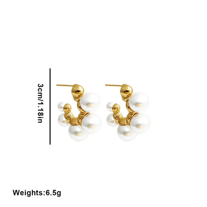 1 Pair Casual Simple Style Classic Style C Shape Round Inlay Copper Alloy Artificial Pearls Beads Ear Studs