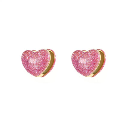 1 Pair Casual Simple Style Classic Style Heart Shape Epoxy Plating Stainless Steel Resin Titanium Steel Gold Plated Earrings